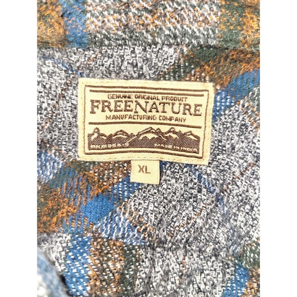 Free Nature Flannel Flannel Mens XL Gray Blue Plaid Boho Layering Shacket Fall - Picture 5 of 6